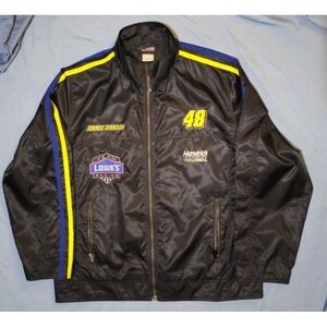 Lowe's Racing NASCAR Jimmie Johnson Black Jacket Blue Gold Stripe Adult Large